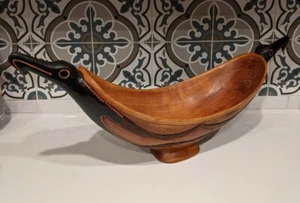 Large Oceania Frigate Sea Bird Feast Bowl Wood Hand Painted Carved Vtg - Picture 1 of 12