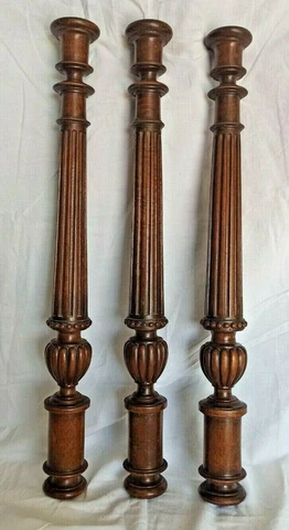 23" 3 French Antique Pair Carved Wood Trim Posts Pillars Columns Oak Cover