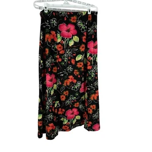 Coldwater Creek Womens Floral A-Line Skirt Black/Red Size PL Petite - Picture 1 of 4