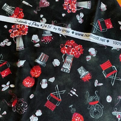 Northcott Streets of Paris Fabric Black Cotton 27x42 - Image 1 of 4