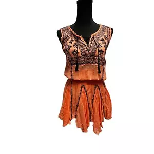 New Free People Cotton Orange Embroidered Blouse Sz XS - Picture 1 of 9