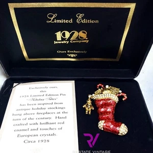 1928 Jewelry Co Limited Edition 'Holiday Tales' Enamel Rhinestone  Brooch In Box - Picture 1 of 4