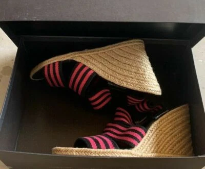 Tahari Strap Wedge Sandal Pink & Black Stripped  Women's Shoes 7.5 - Image 1 of 4