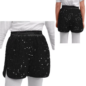 Kids Girls Costume Sides Slit Dancewear Jazz Shorts Teens Sequins Hip Hop Booty - Picture 1 of 90