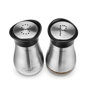 JUEGO DE SALEROS Y PIMENTEROS CIRCLEWARE CAFÉ CONTEMPO PLATA METAL VIDRIO 4.53" NUEVO - Imagen 1 de 6