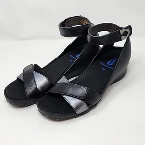 Wolky Women's 3776 ERA Black/Anthracite Leather Wedge Sandal - Picture 1 of 5