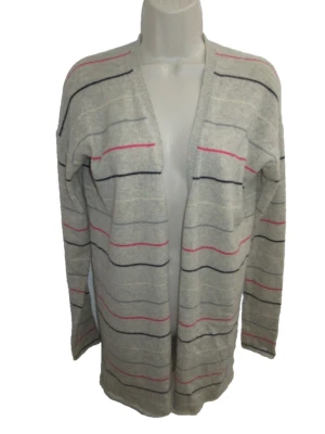 Theory 100% Cashmere Gray Pink Striped Open Front Cardigan Size S - Image 1 of 4
