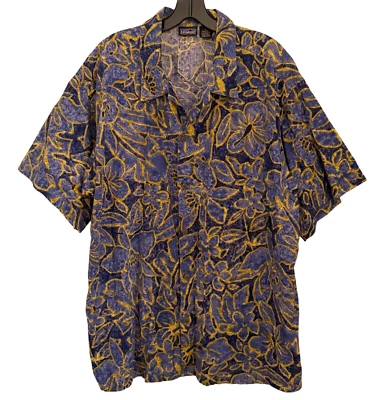Vtg PATAGONIA Blue/Yellow Hawaiian Floral Button Up Aloha Cotton Shirt Size L - Image 1 of 4