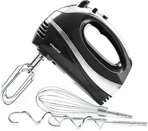 Emperial Hand Food Mixer with Electric Whisk Beaters Dough Hooks 5 Speed Black