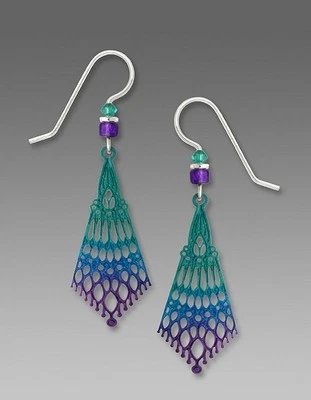 Adajio Earrings Deep Green & Violet 'Persian' Detail Drop Handmade in USA 7523 - Image 1 of 4