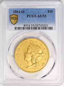 1861-O LIBERTY HEAD $20 PCGS AU 55 - Picture 1 of 4