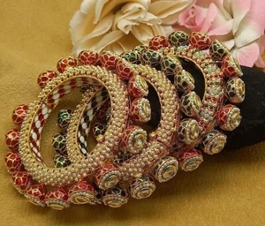 Pakistani Indian Gold Tone Bridal Kundan Bangle Bracelet Kada Bollywood Jewelry - Picture 1 of 4