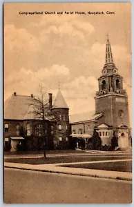 Vtg Naugatuck Connecticut CT Congregational Church & Parish House Postcard - Picture 1 of 2