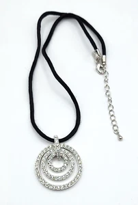 NWOT Nolan Miller Pave Eternity Circle Pendant Clear Crystals Silk Cord Necklace - Picture 1 of 7