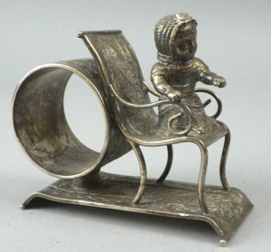 Victorian Figural Silverplate Napkin Ring 98 Aesthetic Girl Chair Rug Middletown - Picture 1 of 7