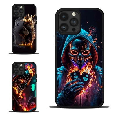 For Apple iPhone Samsung Galaxy S24 Rubber Cover Skull Poker Card Ghost - Image 1 of 4