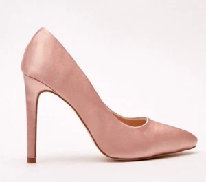 DUSKY SALMON PINK SATIN HIGH HEEL BRIDAL OCCASION COURT SHOES SIZE 2.5 - 8 BNWB - Picture 1 of 5