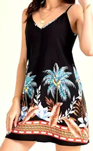 Floral Print Deep V Neck Slingback Dress Women XL Cami Dress Backless Design NEW - Picture 1 of 6