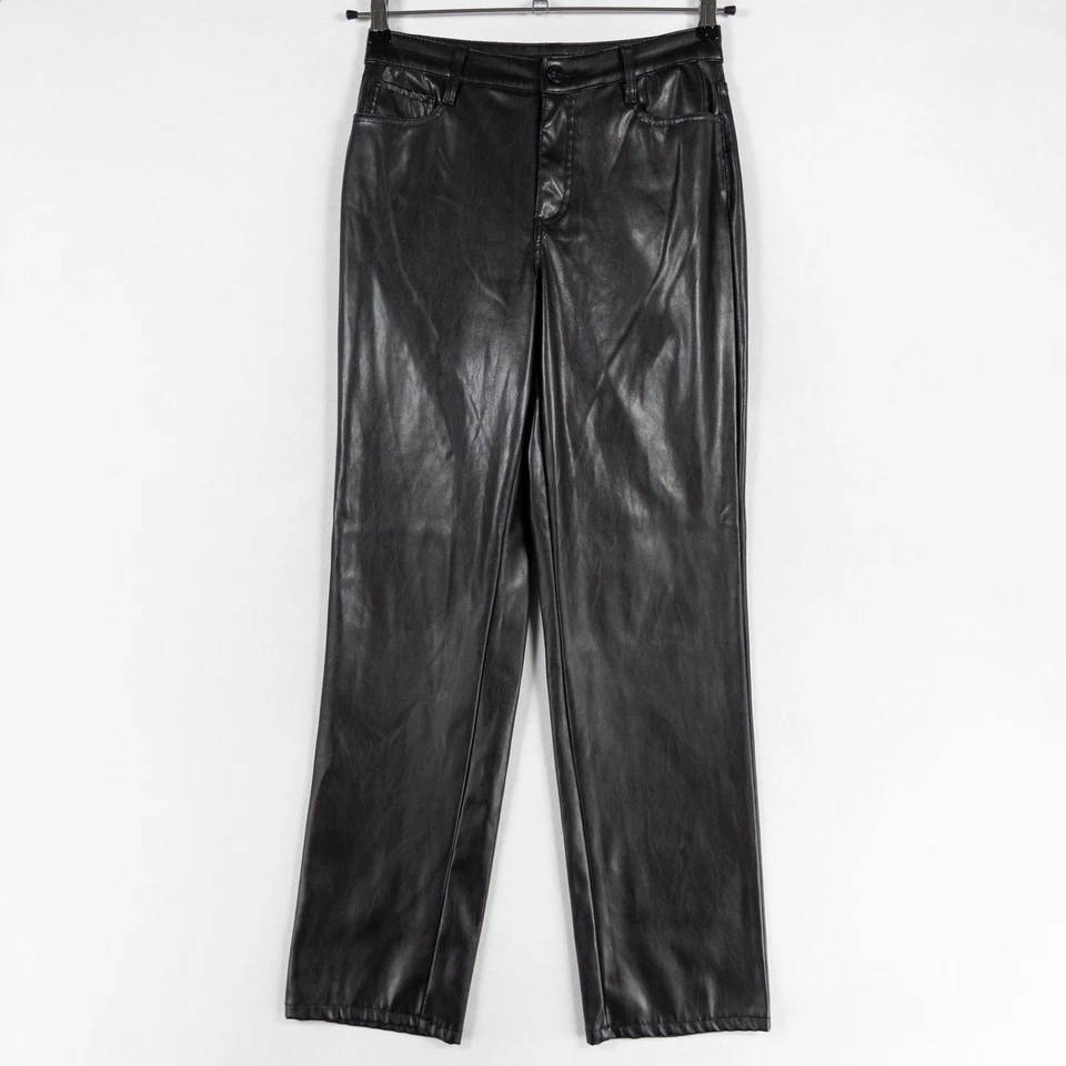 娃娃屋裤子5/6黑色人造皮革直筒Y2K垃圾街头服饰俱乐部 — 第 1/4 张图片