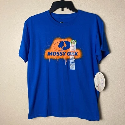 Mossy Oak Boys T Shirt Blue Short Sleeve Youth Small Orange Graphic - Image 1 of 4