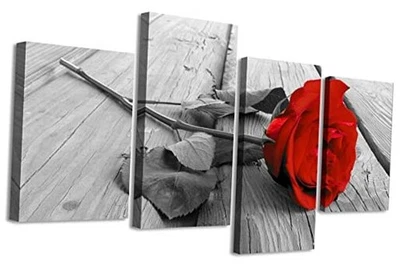  Arte de pared en lienzo rosa - Pintura floral negra moderna para 18"L x 12"W rojo Foto 1 de 4