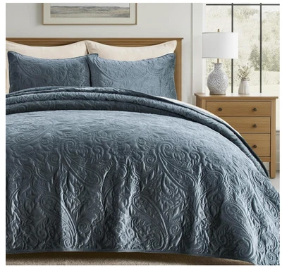 Juego de edredón de terciopelo EVERGRACE tamaño king, lujoso juego de cama de canal a rayas suaves Foto 1 de 4