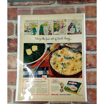 Birds Eye Spinach Lenten Lunch Casserole Aunt Fussy - 1950 Retro Vtg PRINT AD - Image 1 of 4