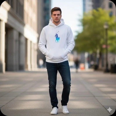 Polo Ralph Lauren Para Hombre Blanco Hombre Big Pony Logo Centro Sudadera con Capucha Talla Grande Nuevo Foto 1 de 4