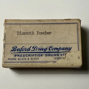 De colección Buford Drug Co Farmacia Años 30 Terrell TEXAS Caja de Prescripción Bismuto Polvo - Imagen 1 de 13