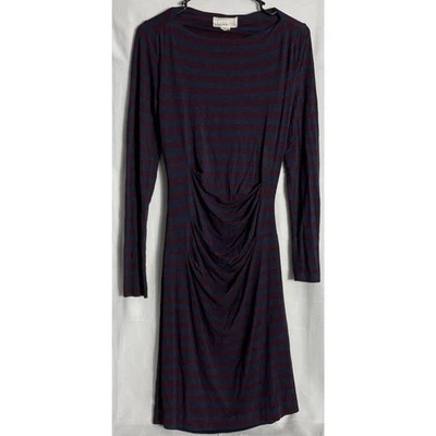 Vestido Nicole Miller Artelier Talla S Granate Azul Marino Rayas Manga Larga Elastizado Foto 1 de 4