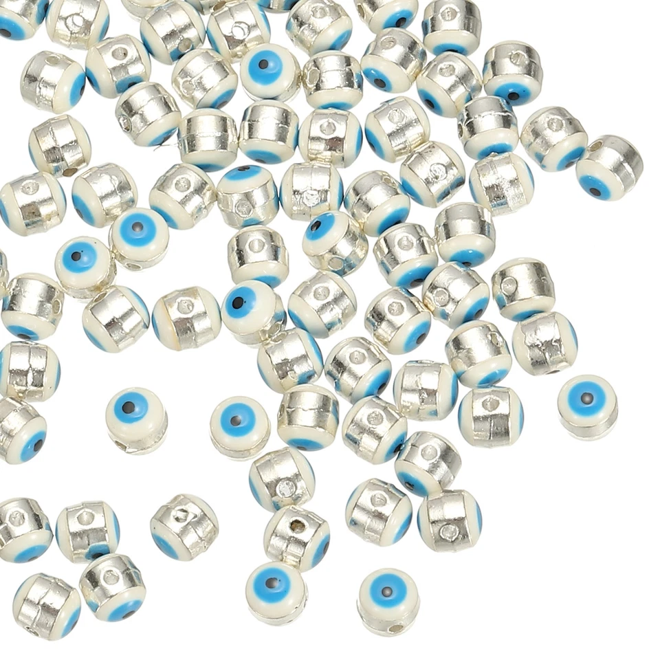 6mm Emaille-Perle mit bösem Blick,100Stk versilberter türkischer Anhänger weiß - Bild 1 von 4