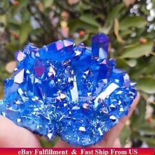 80g Natural Aura Blue Titanium Gemstone Quartz Crystal Cluster Specimens Healing