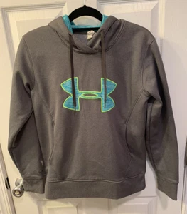 Under Armour Womens Sz S Cold Gear Semi-Fitted Gray/Green Logo Hoodie Sweatshirt - Picture 1 of 3