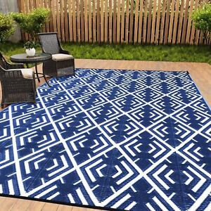 Outdoor Plastic Straw Rug, Waterproof Outdoor Rugs for Patios Clearance, Reve...