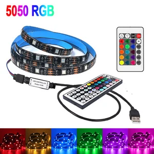 USB Power LED Strip Lights 1-5M 5050 RGB TV Backlight Lighting Remote Control 5V - Picture 1 of 15