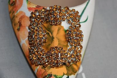 $1065 NOVO TÊNIS MANOLO BLAHNIK HANGISI floral cetim joias laranja 41.5 42 - Imagem 1 de 4