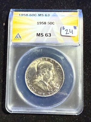 1958 FRANKLIN HALF DOLLAR ANACS MS 63 - Image 1 of 4