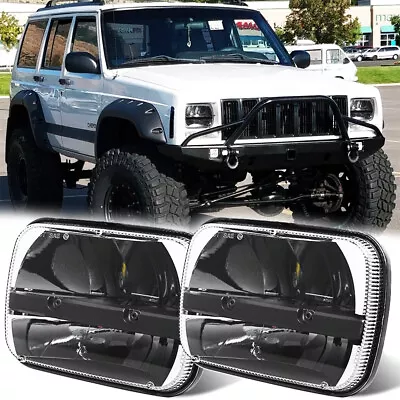 Pair 5x7" 7x6 LED Headlights For Jeep 84-2001 Cherokee XJ /For 86-1995 Wrangler - Image 1 of 4