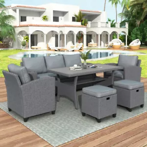 6-Piece Outdoor Rattan Wicker Set Patio Garden Backyard Sofa Chair Stools Table - Picture 1 of 19