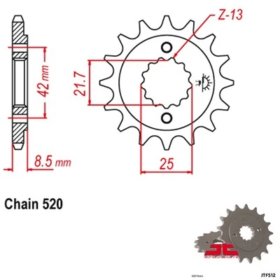 JT Sprocket Countershaft 520 Pitch 17T Kawasaki EX 500 Ninja 500 (1994-1997) - Image 1 of 2