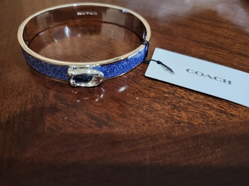 Bracciale Coach tono argento firma fibbia C cerniera a spinta blu scintillante $98