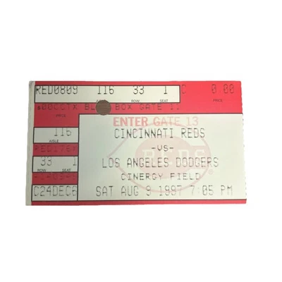 1997 LA Dodgers at Cincinnati Reds 8/9 MLB Ticket Prime Time Hit R Sanders HR - Image 1 of 3