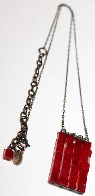 Hermoso impecable lote de collar cuadrados rojos de plata esterlina firmado por SHERZADA # 568 Foto 1 de 3