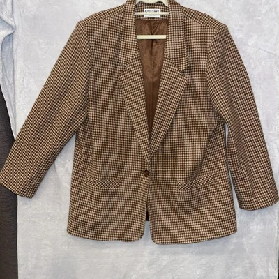 Chaqueta de tweed de colección para mujer 18 marrones pata de gallo Dunner lana Blazer hecha en EE. UU. Foto 1 de 4