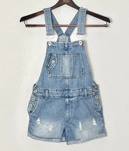 Zara Kids Overall Shorts Girls 11-12 Blue Denim Overalls Picnic Camp Vacation - Picture 1 of 6