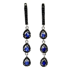 925 Sterling Silver Earrings Pear Blue Sapphire 4x3mm Spinel Gemstone Jewelry - Picture 1 of 14