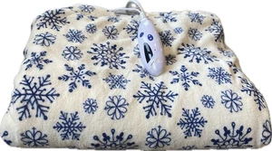 Plush Heated Blanket Throw Holiday Snowflakes Adjust Heat Washable Preowned - Picture 1 of 12