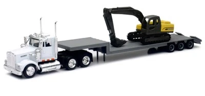 NEW RAY KENWORTH W900 LOWBOY W/ EXCAVATOR LONG HAUL TRUCKER 1:43 SCALE - Image 1 of 2