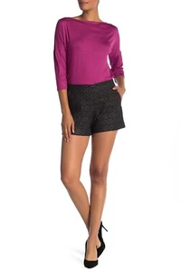 NWT- Trina Turk Link Metallic Jacquard High-Waist Shorts, Black/Gunmetal -Size 2 - Picture 1 of 2