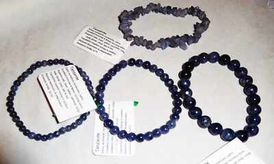 Pulseras de cuentas redondas de tanzanita natural por piedras ligeras curativas raras Foto 1 de 4